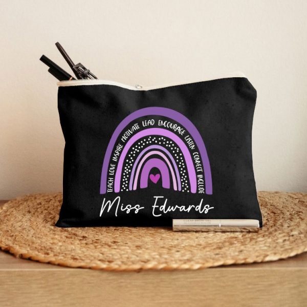Personalized Purple Rainbow Teacher Makeup Bag - Image 5