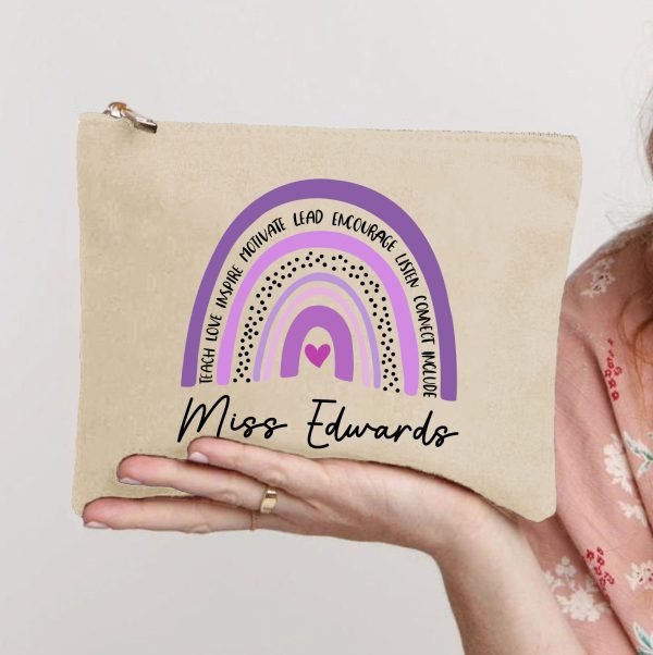 Personalized Purple Rainbow Teacher Makeup Bag - Image 4
