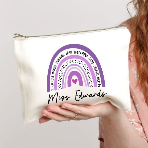 Personalized Purple Rainbow Teacher Makeup Bag - Image 2